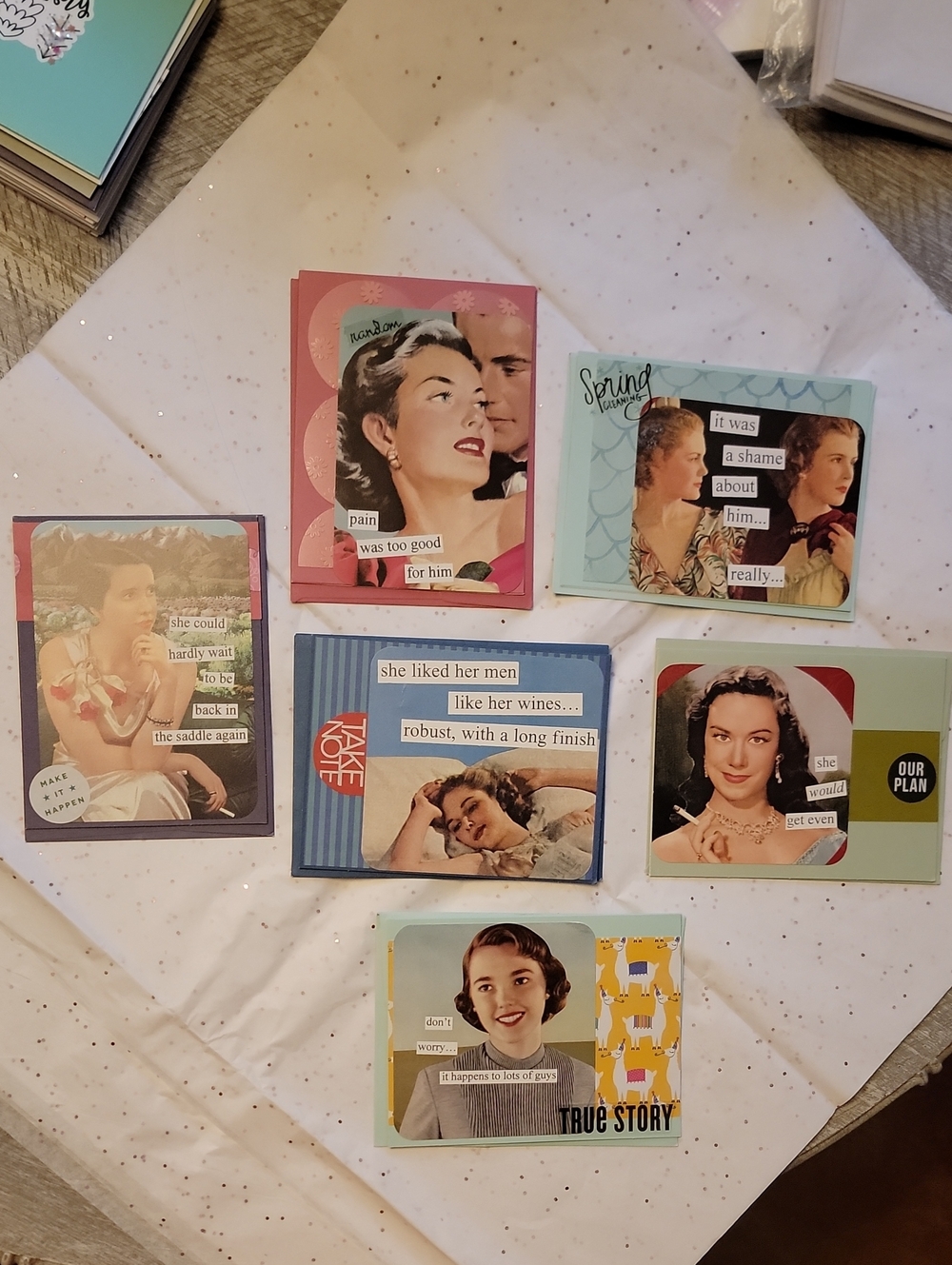 6 Homemade Vintage Collage Art Set - Retro Mixed Media Cards